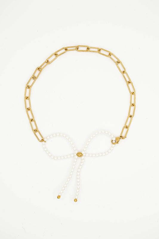 Pearl bow ketting
